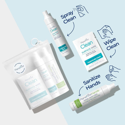 Travel Essentials | Hygiene Kit | Travel Toiletry Kit | Travel Size | Spray Hand Sanitizer Herbal Scent | Surface Wipes | Individual Travel Wipe | Surface Cleaner & Air Mist | With Essential Oils