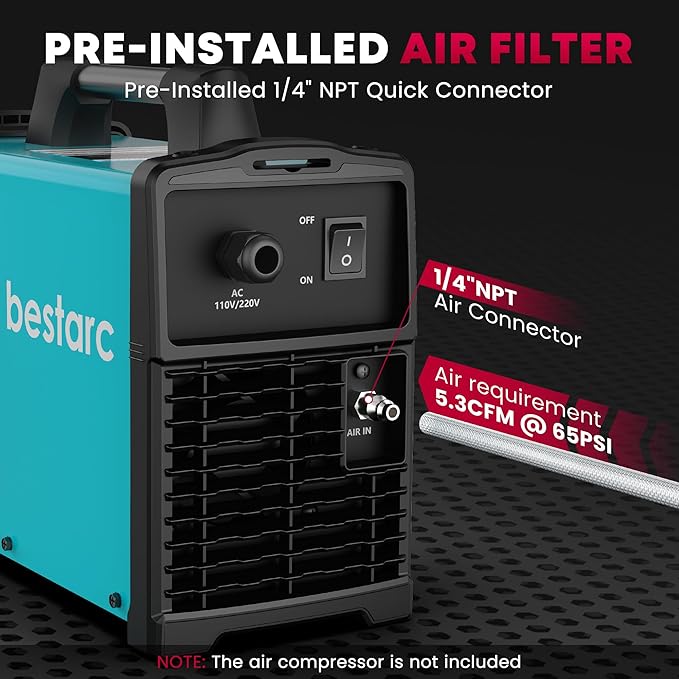 bestarc Plasma Cutter, [Pilot Arc][Large LED Display][Air Sensor] 50A bestarc Plasma Cutter Machine 110/220V Dual Voltage, 1/2 Inch Clean Cut 3/4 Inch Max Cut, Post Flow Mesh, 2T/4T for Beginners DIY