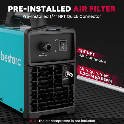 bestarc Plasma Cutter, [Pilot Arc][Large LED Display][Air Sensor] 50A bestarc Plasma Cutter Machine 110/220V Dual Voltage, 1/2 Inch Clean Cut 3/4 Inch Max Cut, Post Flow Mesh, 2T/4T for Beginners DIY
