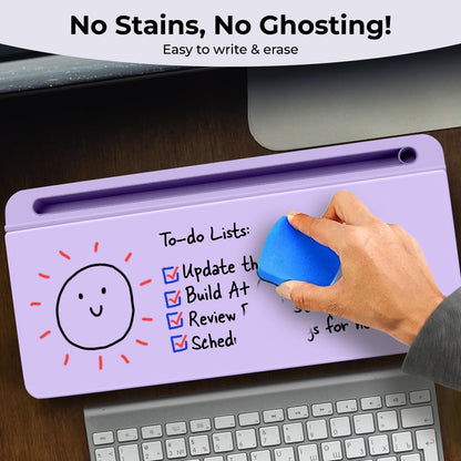 Chalkola Lavender Glass Desktop Whiteboard with Storage - Dry Erase Board, Work Desk Organizers, Computer Keyboard Stand, Home Office Desk Accessories, Workspace Desktop Buddy + 3 Markers