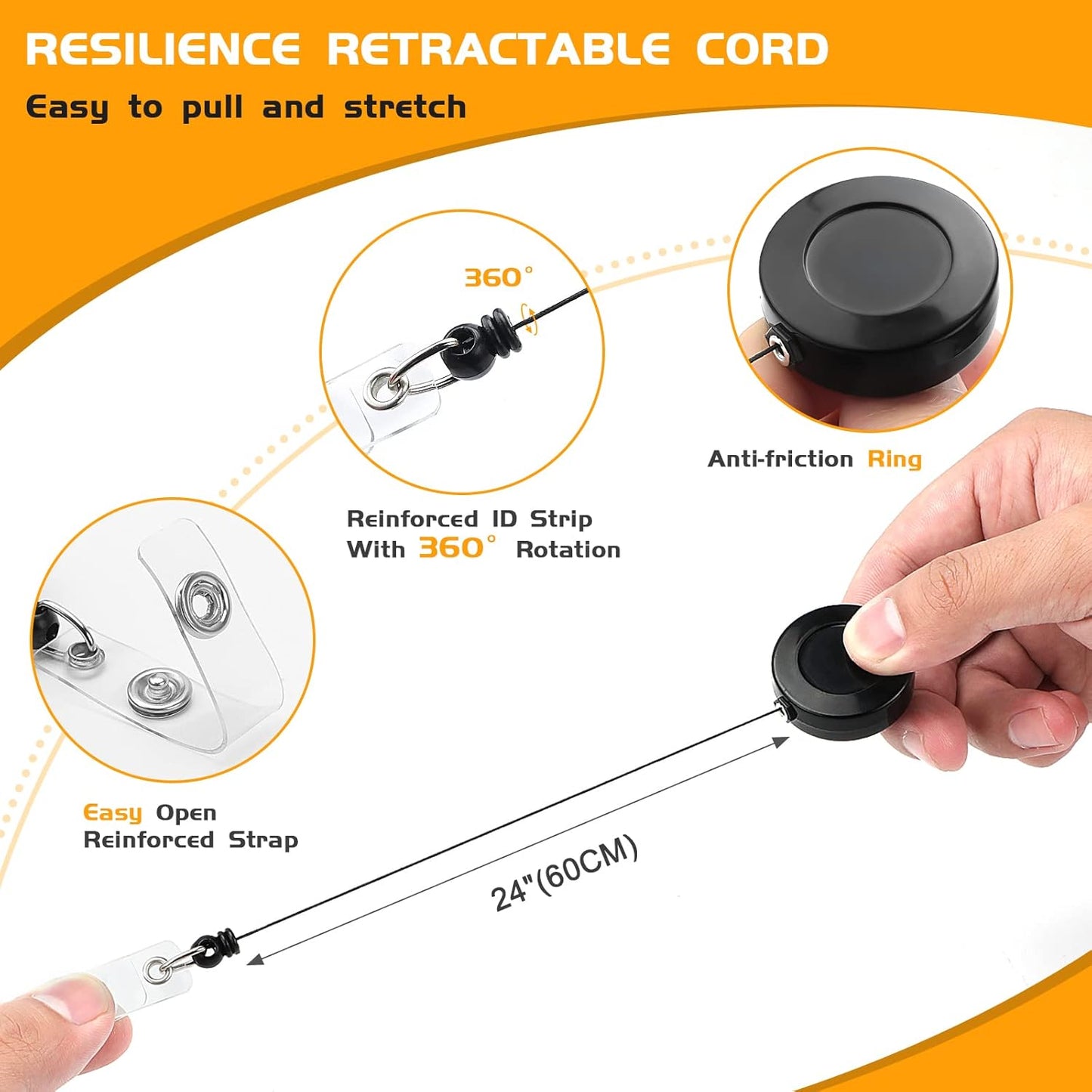 50 Pack Badge Reels Retractable with Swivel Alligator Clip Retractable Badge Holder Reels for Students, Teachers, Office Workers (Black)