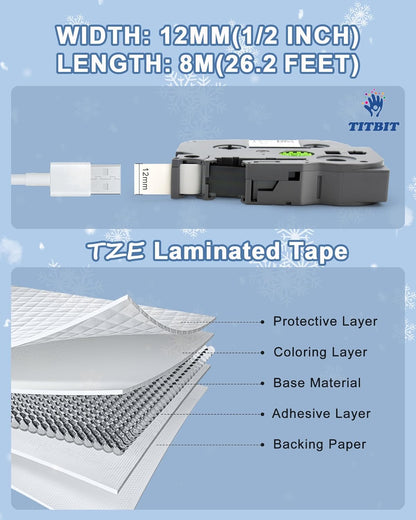 10 Pack Compatible Label Tape Replacement for Brother P Touch TZE-231 Tz231 Laminated Tape Black on White 12mm 0.47 inch x 26.2ft 8m 1/2 for Label Maker PTD400AD PTH110 PT-D210 PT-D400 PTD600 PTD220