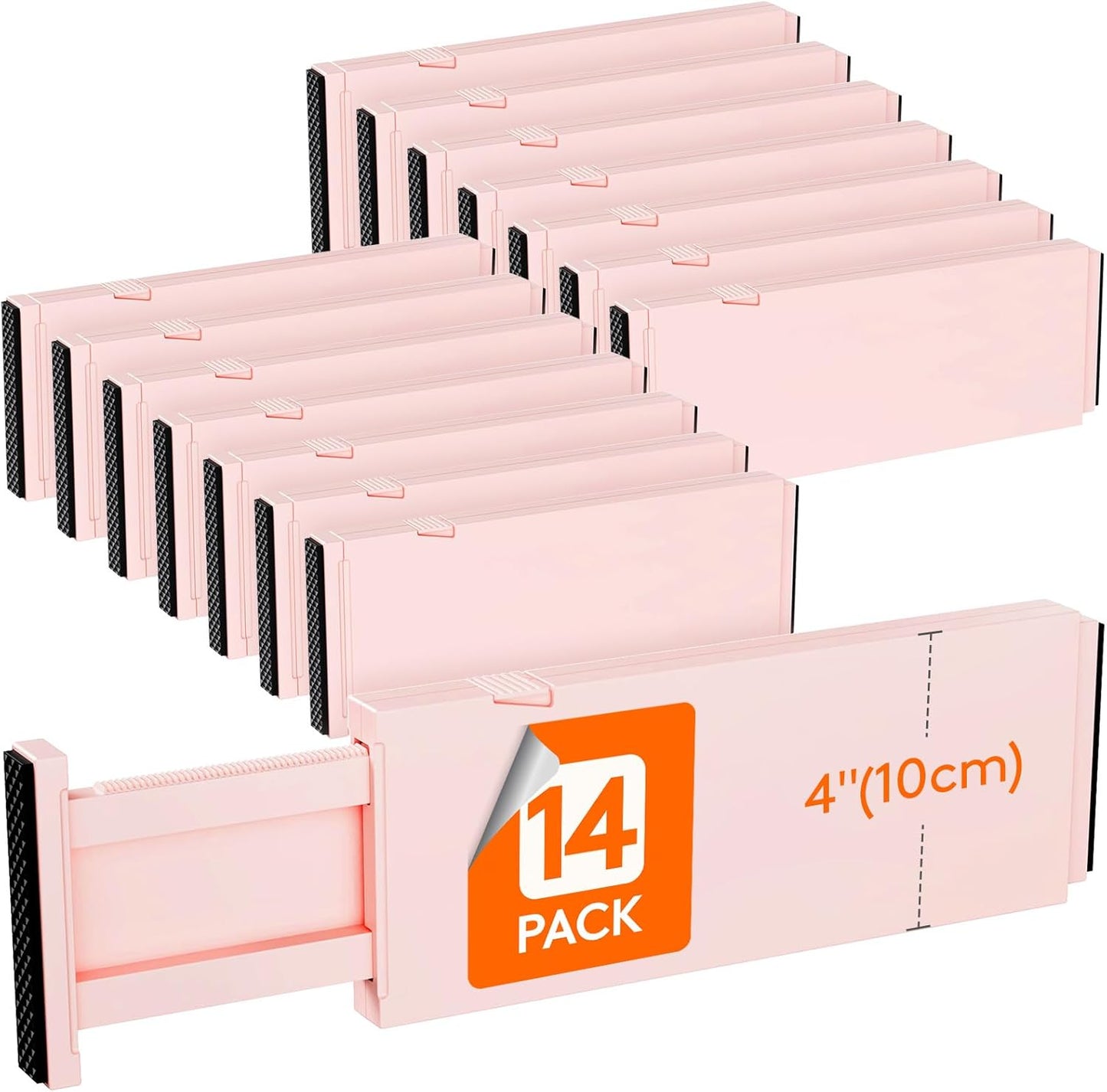 Lifewit 14 Pack Drawer Dividers 4" High, 11-17" Adjustable Drawer Organizers for Clothes, Expandable Dresser Separators in Bedroom/Bathroom/Kitchen/Fridge/Office Organization and Storage, Pink