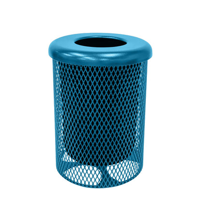 RFT-LBL Heavy Duty 32 Gallon Round Trash Receptacle, Liner Included, Light Blue with Flat Top, Made in America