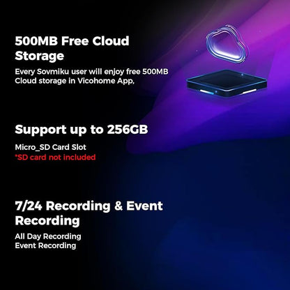 SOVMIKU 2CA3 AI Auto Tracking Mini 2K Security Camera Wireless Outdoor, Two-Way Audio, 9.8Ft Power Cable, Easy to Setup, 360° View, Pan/Tilt, Color Night Vision, Audible Flashlight Alarm, SD Slot