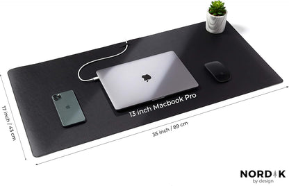 Nordik Cork Leather Desk Mat Cable Organizer (Pebble Black 35 X 17 inch) Premium Extended Mouse Mat for Home Office Accessories - Non-Slip Vegan Leather Desk Pad Protector & Desk Blotter Pad