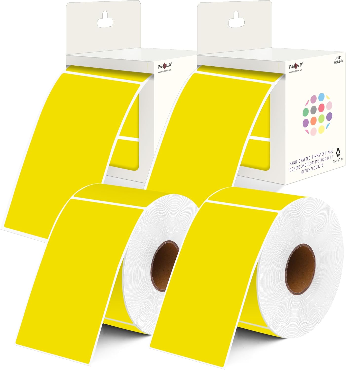 PARLAIM 3x5 inch Rectangle Color Code Stickers, 1000PCS 4 Rolls Square Adhesive Inventory Label, Yellow