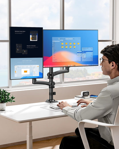 Dual Monitor Stand for Desk, Taller Monitor Arms for 2 Screens up to 32 inch, Ergonomic Adjustable Gas Spring Double Computer Monitor Mount, Holds 4.4-22lbs, VESA 75/100mm, Black, Freelift