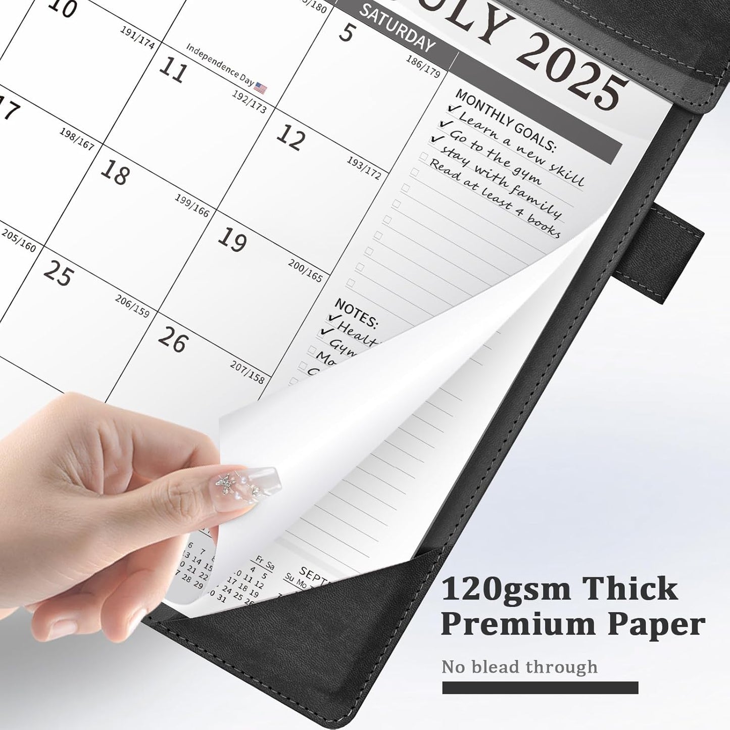 Ospelelf Desk Calendar 2025-2026 Large 12"x17" Leather Monthly Planner Pad with Protective Cover 18 Months July 2025 to Dec 2026 Black Gray