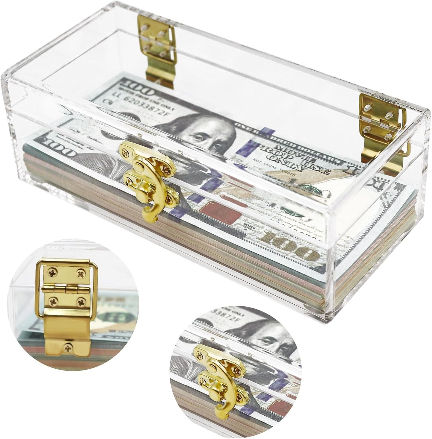Transparent Acrylic Lockable Cash Box, Clear Piggy Bank, Money Holder, Single Row Currency Tray, Money Organizer