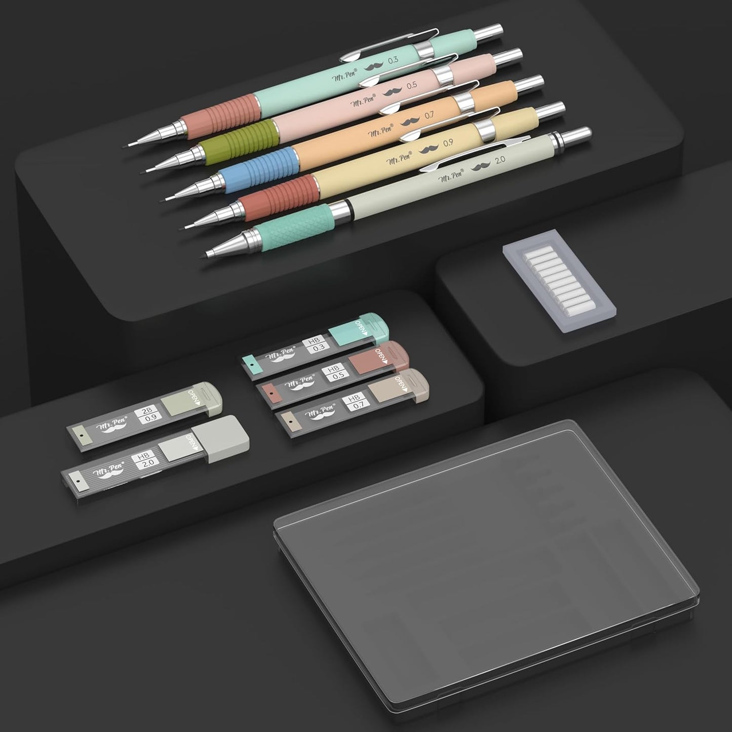 Mr. Pen- Mechanical Pencil Set, 5 Sizes, 0.3, 0.5, 0.7, 0.9, 2mm, Anti Skidding Grip Cute Mechanical Pencils, Sketching Pencils, Aesthetic Mechanical Pencils, Pastel Mechanical Pencils
