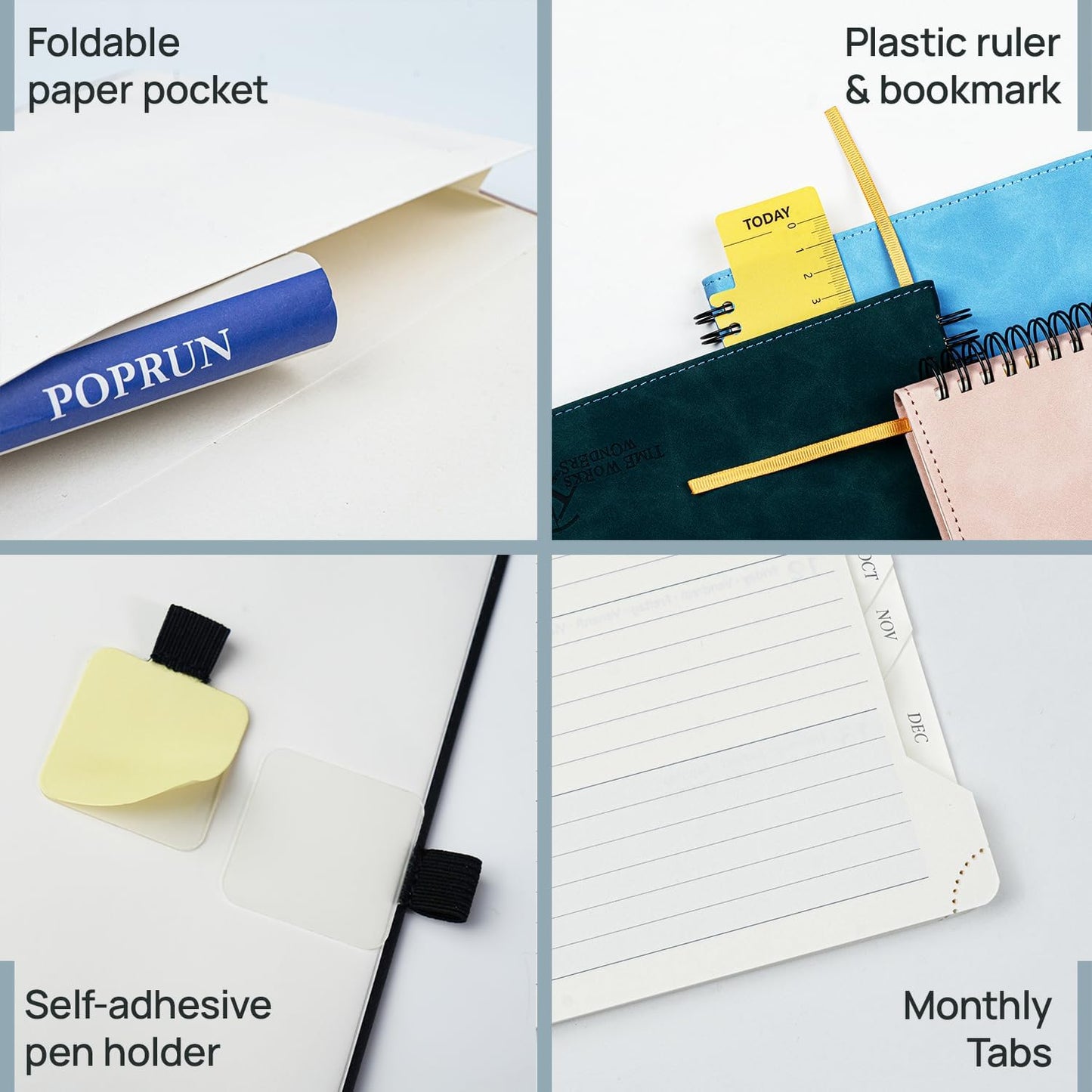 POPRUN 2026 Planner Weekly Notebook (Jan-Dec), Medium 8.5''x 6.5'' - Agenda 2026 Calendar Book with Monthly Tabs, Inner Pocket, Spiral Soft Cover, 100 GSM - Claret