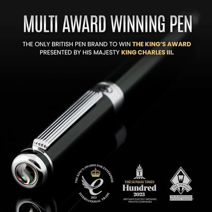 Scriveiner Black Green Fountain Pen - Stunning Luxury Pen with Chrome Finish, Schmidt Nib (Medium), Best Pen Gift Set for Men & Women, Professional, Executive, Office, Nice Pens