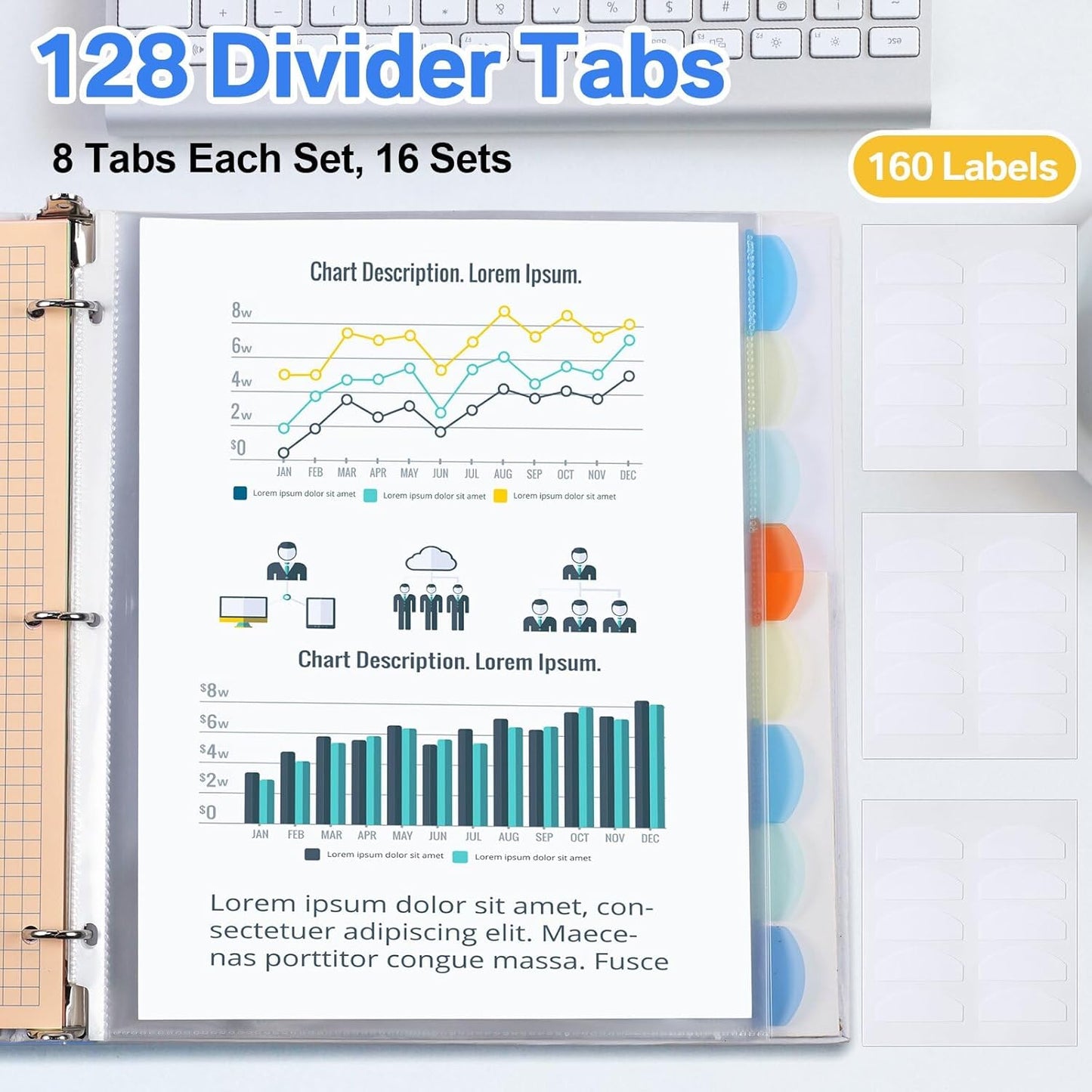 ReliThick 8 Set of 64 Pack Clear Binder Sheet Protectors with Tabs for 3 Ring Binder 8 Tab Binder Dividers with Pockets and Tabs Plastic Page Protector Insertable Index Divider, 8.5 x 11 Inch