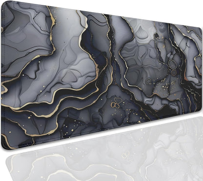 Dark Marble Desk Pad Mouse Pad,Large XL Retro Mouse Mat with Stitched Edges,Non-Slip Rubber Base Mousepad for Office PC Keyboard Laptop and Home Work Desk Mat(27.5X11.8 in)