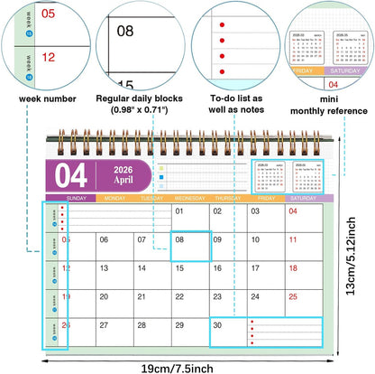 Small Desk Calendar 2025, Standing Flip Desktop Calendar from July 2025 to Dec 2026 - Metal Ring Twin-Wire Binding Monthly Desktop Calendar for Home Office School (Pink)