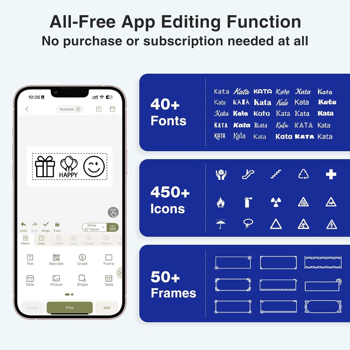 SUPVAN E11 Bluetooth Label Maker Machine with 4 Tapes, Support Keyboard & App with 40 Fonts and 450+ Icons, Rechargeable Inkless Labeler for Home, Kitchen, Office, School Organization, Black