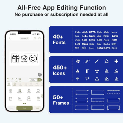 SUPVAN E11 Bluetooth Label Maker Machine with Tape, Support Keyboard & App with 40 Fonts and 450+ Icons, Rechargeable Inkless Labeler for Home, Kitchen, Office, School, Organization, Black
