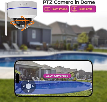 xmartO [AI Tracking Ceiling CAM] 16CH 2K HD Metal Dome PTZ Wireless Security Camera System, 10*Auto-Follow CAM, 2-Way Audio and Night Vision Camera, 16CH 4K Long Range WiFi 6 Surveillance DVR NVR Kit