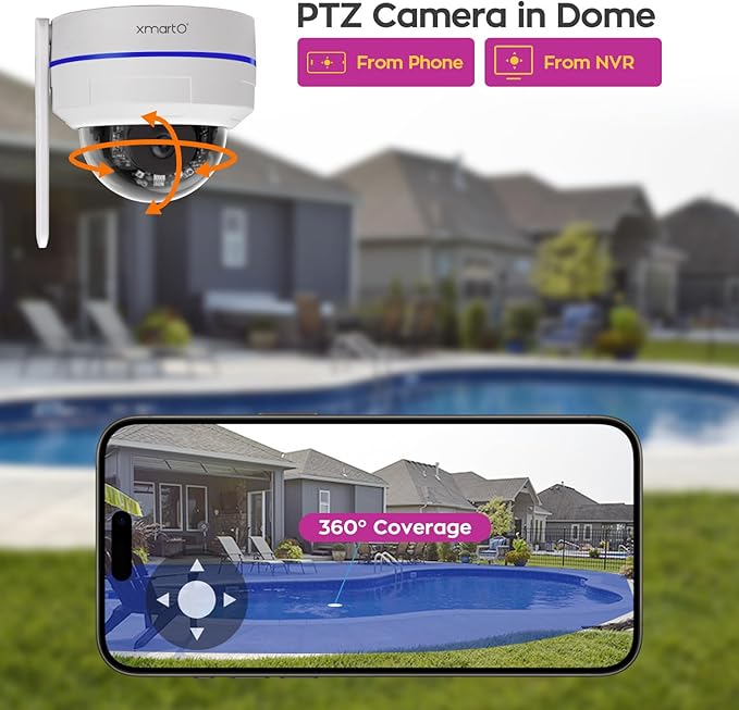 xmartO [AI Tracking Ceiling CAM] 10CH 2K HD Metal Dome PTZ Wireless Security Camera System, 6*Automatic-Follow, 2-Way Audio and Night Vision Camera, 10CH 4K Long Range WiFi 6 Surveillance DVR NVR Kit