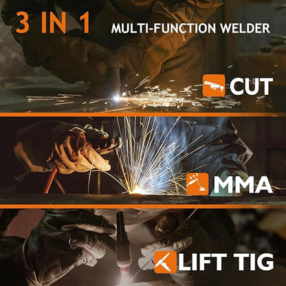 3 in 1 Plasma Cutter/LIFT TIG/Stick Welder,50Amp Plasma Cutter Machine 200A Stick and LIFT TIG Welder, Large LED Display IGBT 110/220V Dual Voltage Plasma Cutter Welder Combo