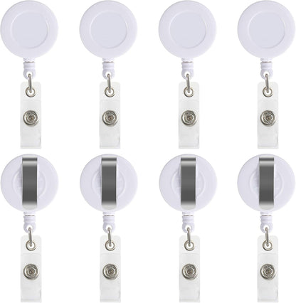 JANYUN 50 Pcs Retractable Badge Reel Clips Holder for Hanging ID Card Key Chain (White)
