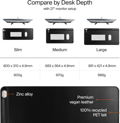 Orbitkey Premium Leather Desk Mat Slim | Multi-Purpose & Waterproof Table Protector Accessory for Work Home Gaming Office Keyboard Mat Organizer | 31.4" L x 12.2" W x 0.19" H, Anti-Slip, Black Finish