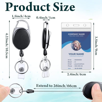 Laumoi Heavy Duty Retractable Badge Holder Reel with Belt Clip Keyring and Waterproof Vertical ID Card Holders for ID Name Card Keychain Badge(Black,60 Pack)