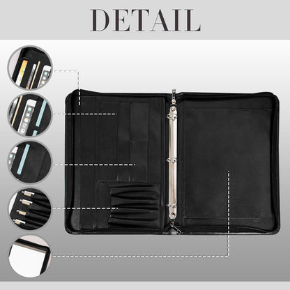 Padfolio with Zipper, Portfolio Binder, Leather Portfolio with Zipper for Men Women, Portfolio Organizer, Padfolio Business Resume A4/Pad, Black