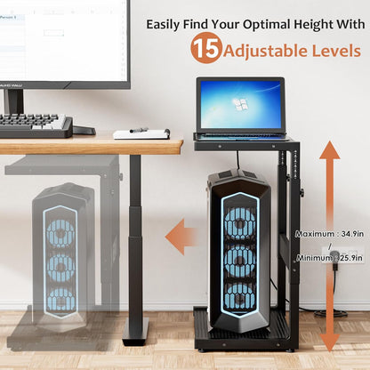 JANE EYRE PC Tower Stand - Adjustable Computer Tower Stand with Charging Station CPU Holder with Wheels for Home Office Gaming, Upgraded Larger Size 25.9" to 34.9" Height