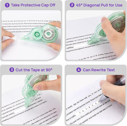12 Pcs Colorful Core Correction Tape, 39.37 Ft White Wrong Out Tear-Resistant Bulk, Instant Corrections Easy to Use Applicator for School, Office, Note Taking, Journal (Tape Width 0.2 in)