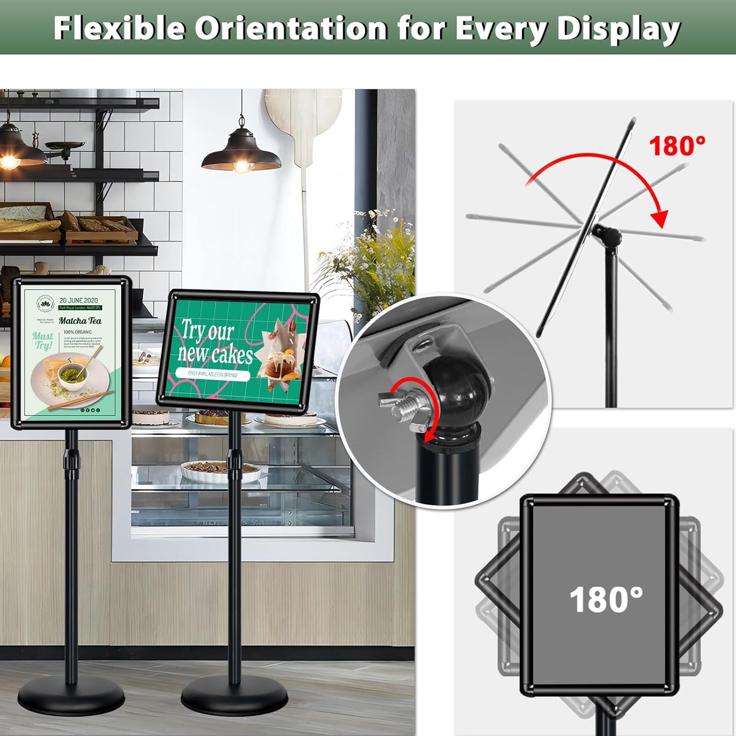 6Packs Pedestal Sign Holder 11x17in Standing Signs Display Stand Adjustable Pedestal Floor Stand Sign Holder, Aluminum Poster Stand for Ads, Posters, Menu, Guide (Black)