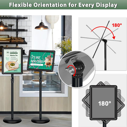 6Packs Pedestal Sign Holder 11x17in Standing Signs Display Stand Adjustable Pedestal Floor Stand Sign Holder, Aluminum Poster Stand for Ads, Posters, Menu, Guide (Black)