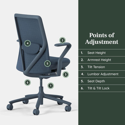 Branch Verve Chair - High Performance Executive Office Chair with Contoured Seat Back and Adjustable Lumbar Rest - High Density Foam Cushion with Aluminum Base - Up to 275 lbs - Cobalt