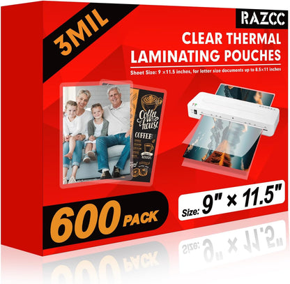 Laminating Sheets, 600 Pack Clear Thermal Laminating Plastic Paper Laminator Sheets, 9 x 11.5-Inch, 3mil, Ideal Office or School Supplies