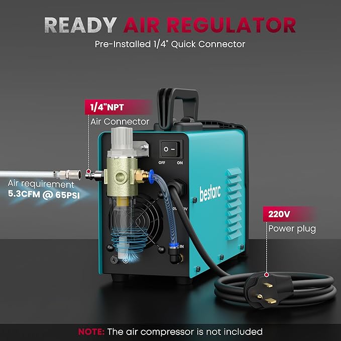 bestarc Plasma Cutter, [Blow Back Pilot Arc][Large LED][Air Sensor] 55A Non-HF bestarc Plasma Cutter Machine 110V/220V Dual Voltage, 5/8" Clean Cut 4/5" Max Cut, Post Flow, 2T/4T for Beginners DIY