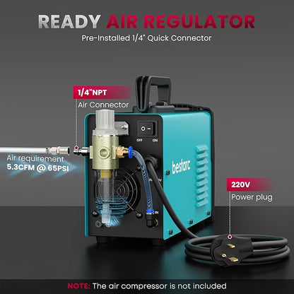 bestarc Plasma Cutter, [Blow Back Pilot Arc][Large LED][Air Sensor] 55A Non-HF bestarc Plasma Cutter Machine 110V/220V Dual Voltage, 5/8" Clean Cut 4/5" Max Cut, Post Flow, 2T/4T for Beginners DIY