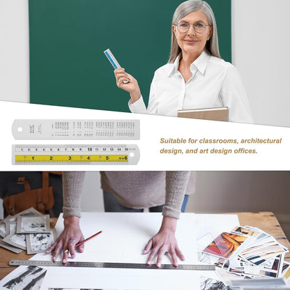 HARFINGTON 6pcs Metal Straight Ruler 15cm Metric SAE Aluminum Alloy Measuring Rulers Scale Tool with Hole for Measure Study Reading Classroom Office, Yellow