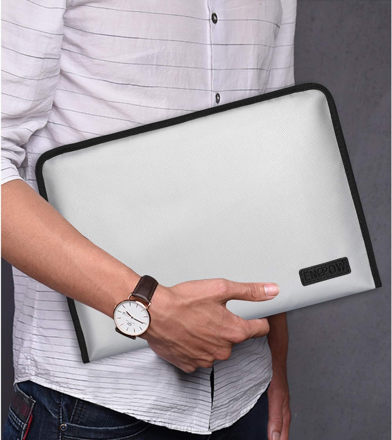 ENGPOW Expanding File Folder Important Document Organizer Fireproof and Waterproof Document Bag with A4 Size 13 Pockets Zipper Closure Non-Itchy Silicone Coated Portable Filing Wallet Pouch(Silver)
