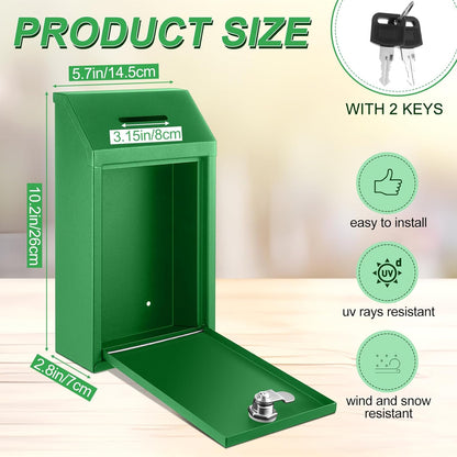 Metal Donation Cash Box Collection Safe Suggestion Box with Lock Wall Mounted Mailbox Delivery Ballot Container for Home Office Outdoor Door(Bright Green)