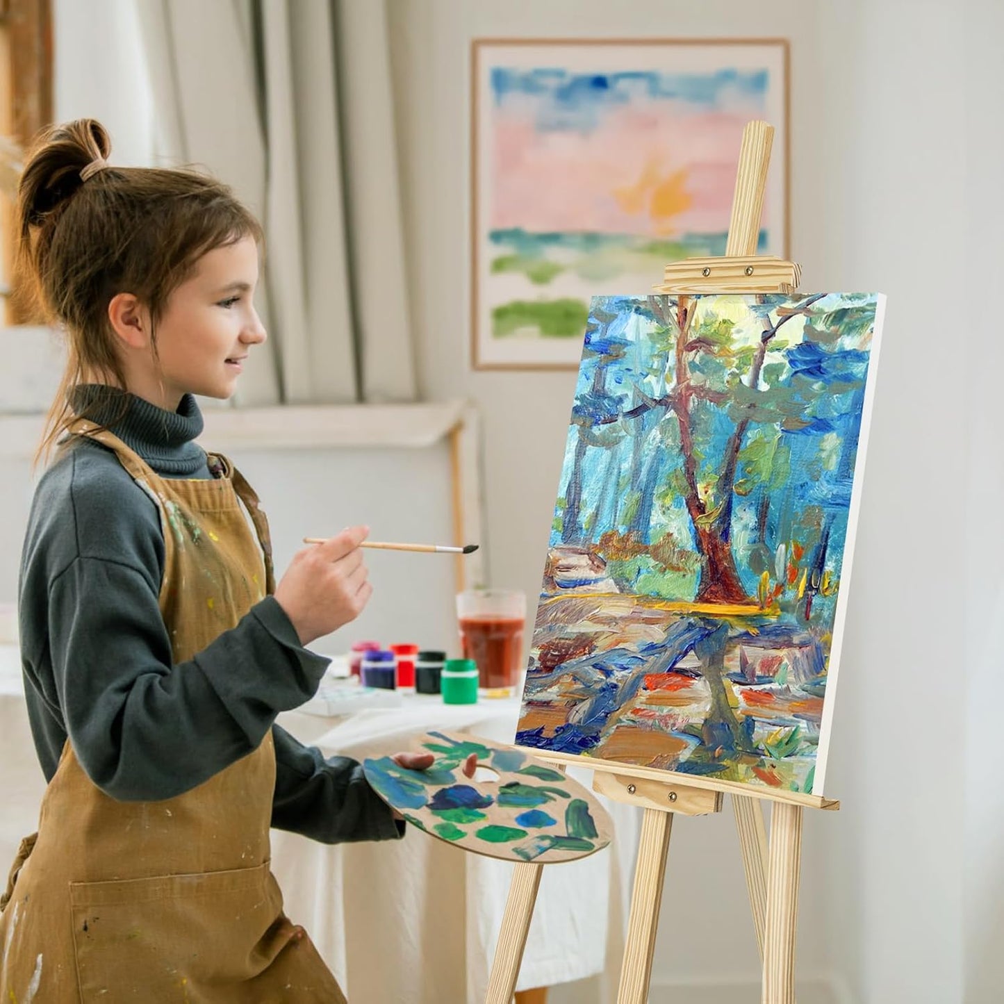 1Pcs Wooden Easel for Painting-Adjustable Easel Stand for Painting and Canvas, Holds Up to 42", Lightweight Pine Art Easel Stand, Large Easel for Painting for Beginners, and Artists