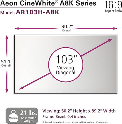 Elite Screens Aeon CineWhite A8K, 103" Diag, 16:9 Aspect Ratio, ISF Certified 8K Ultra HD Home Theater Fixed Frame Edge Free Projection Sound Transparent Perforated Weaved Screen, AR103H-A8K