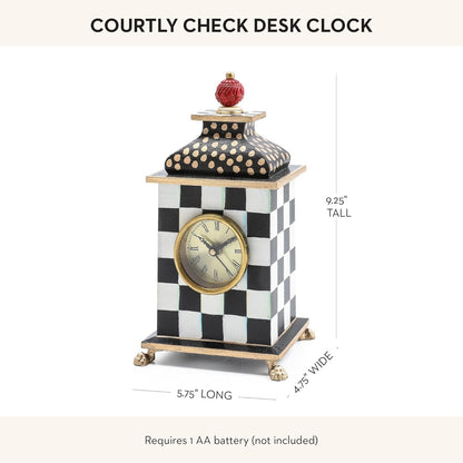 MACKENZIE-CHILDS Desk Clock, Decorative Wood Clock for Kitchen and Living Room, Black-and-White Courtly Check