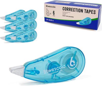 Correction Tape, Easy to Use Applicator for Instant Corrections, 19.7 Feet 6-Count Pack Correction Tape for School, Office, Crafting (6pcs/Set)