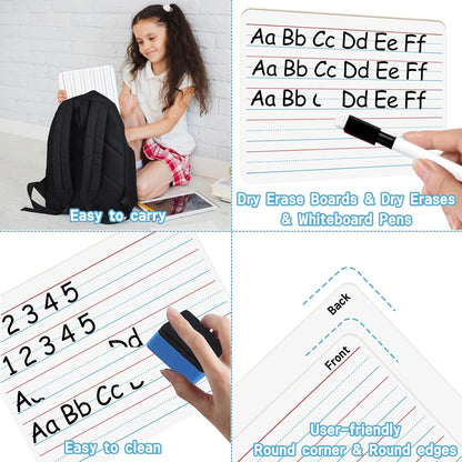 12PCS Dry Erase Boards,9"x12" Double Sided Small Whiteboards with Lines,Students,Education Teacher Classroom,Mini Portable Drawing Learning Lapboards with Colors Pens and Erasers.