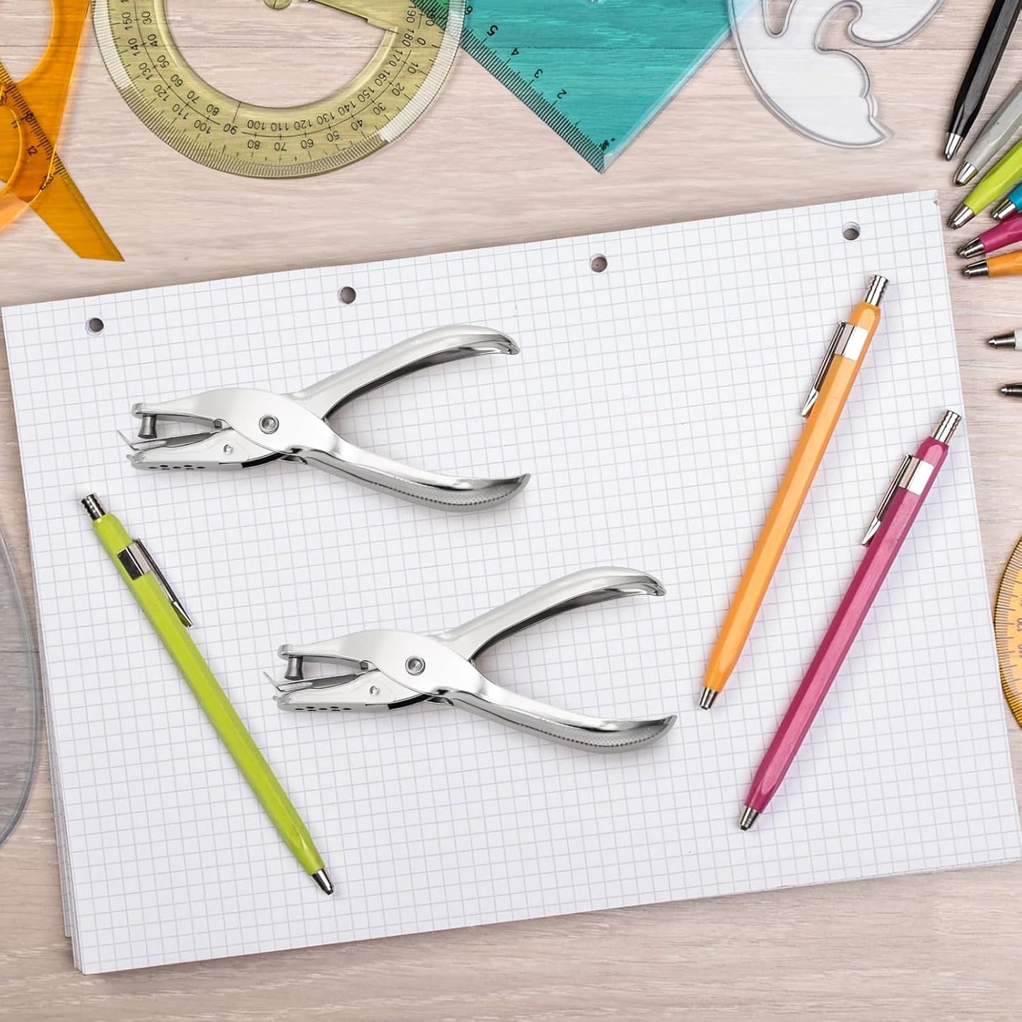 Jucoan 24 Pack Single Hole Punch,1/4 Inch Small Hole Punch, Metal Handheld One Hole Paper Puncher for Tags Tickets Home Office School Craft, 8 Sheets Capacity, 6 mm