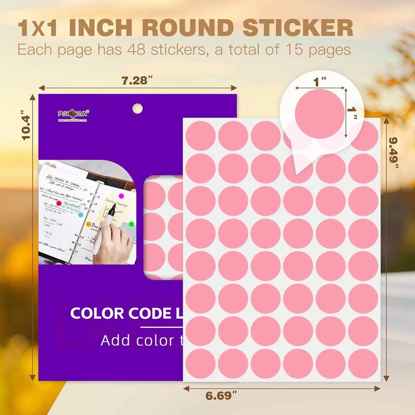 PARLAIM 1 inch Round Pink Dot Sticker,720PCS Permanent Adhesive Color Code Circle Sticker Labels for Office Classroom Garage Sale