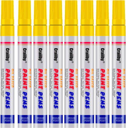 Yellow Paint Markers, 8 Pack Oil-Based Waterproof Quick Dry Permanent Paint Pen Set for Rocks Painting, Wood, Fabric, Plastic, Canvas, Glass, Mugs, Metal, Tire, Stone, DIY Craft