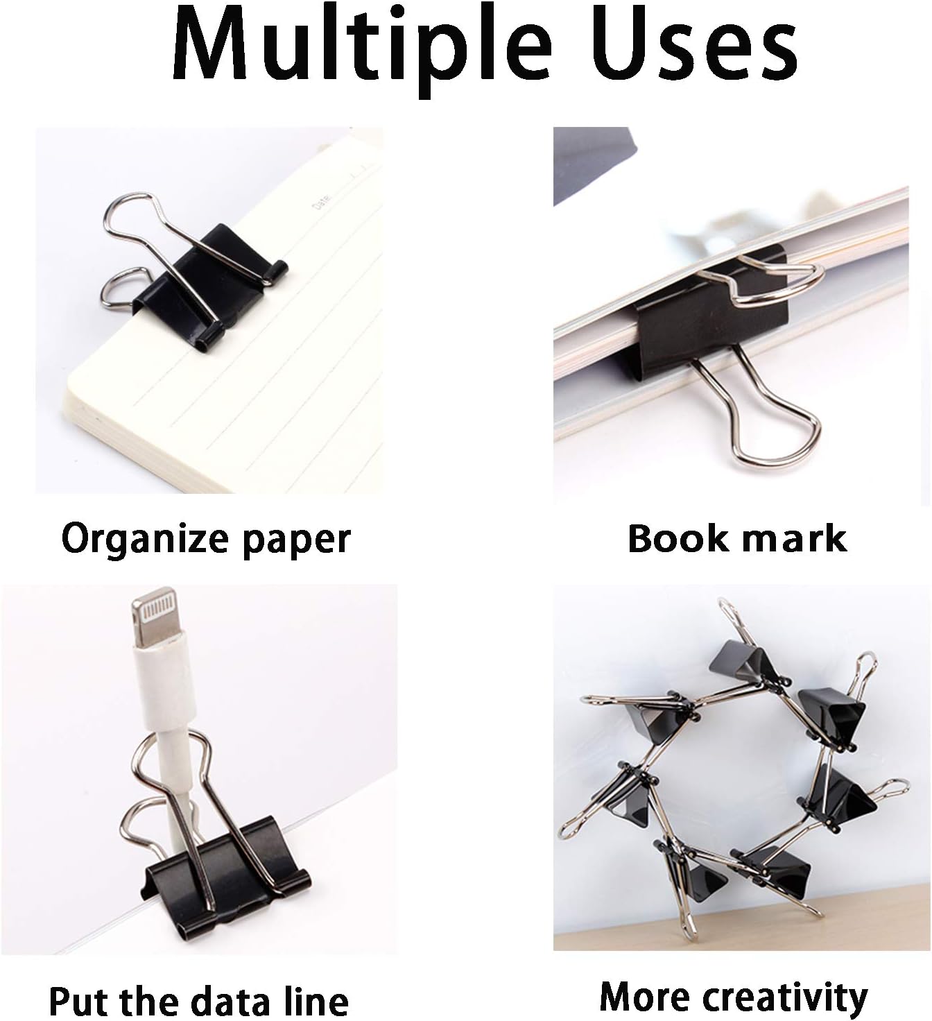 Extra Large Binder Clips 2 Inch (48 Pack), Big Paper Clamps for Office and Home Supplies, Black