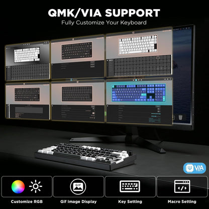 YUNZII AL80 Wireless Mechanical Keyboard,Full Aluminum CNC, Smart LCD Display,Hot Swappable Gasket Mount 75% Layout with Knob,BT/2.4G/USB-C,QMK/VIA Support for Win/Mac (Black, Cocoa Cream V2 Switch)